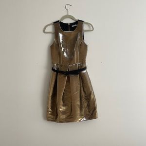 Sleeveless metallic gold/silver dress w black belt